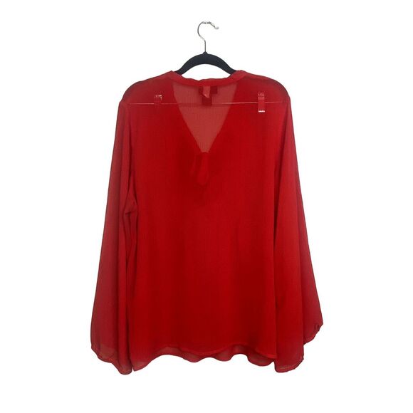 Lane Bryant Sheer Long Sleeve Flowy Lightweight Tie Neck Blouse 18 20 Red #2965 - Picture 4 of 15